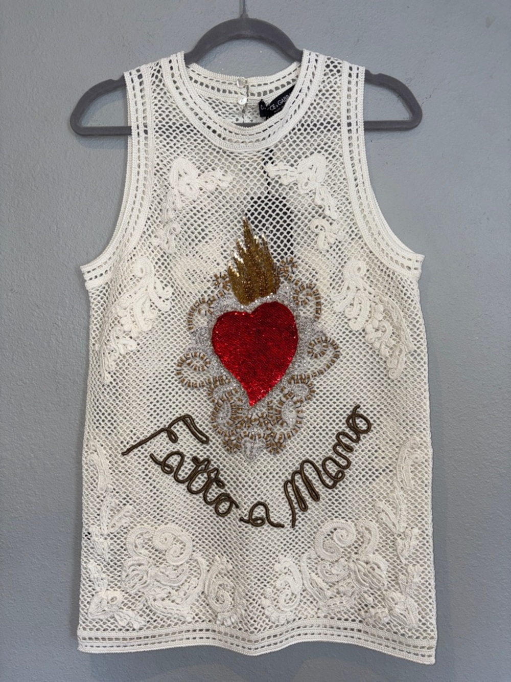 Dolce & Gabbana Crochet Mini Dress /Top Red Heart & Gold Embellishment 💥Runway💥 - Picture 15 of 17